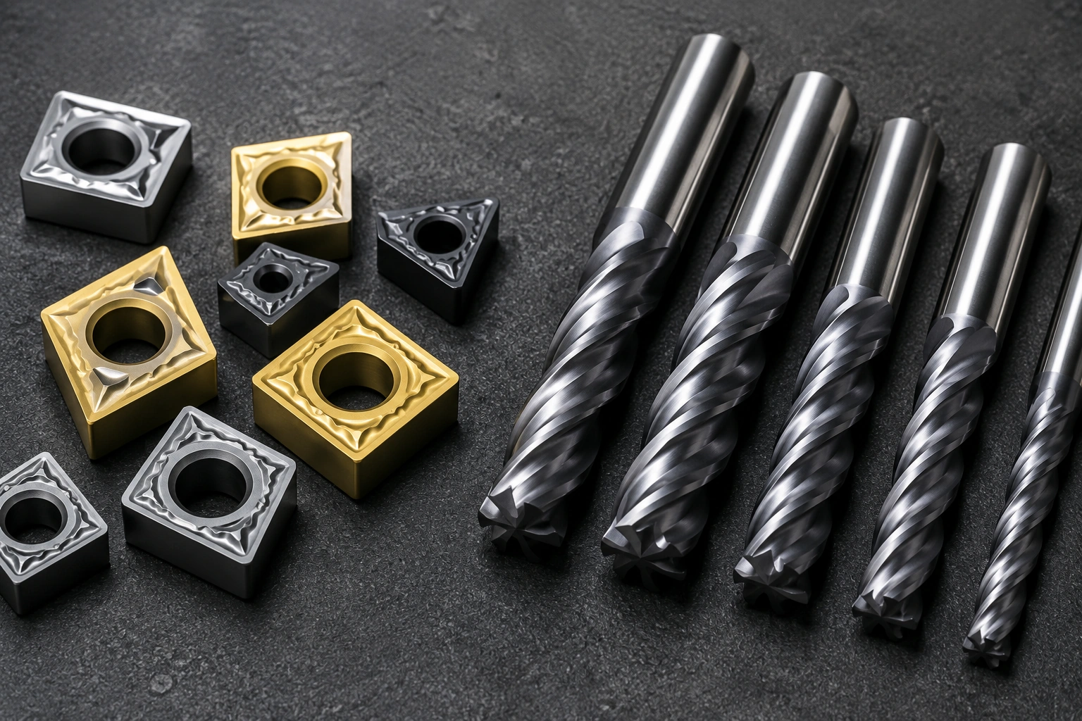 Carbide inserts and end mills ready for industrial metal recovery