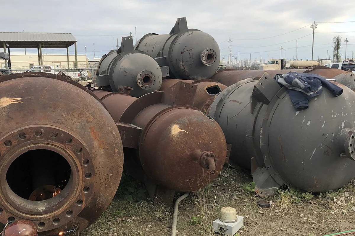 Industrial yard with surplus vessels ready for cleanout