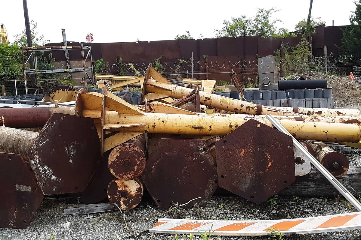 Surplus industrial steel and equipment ready for recovery